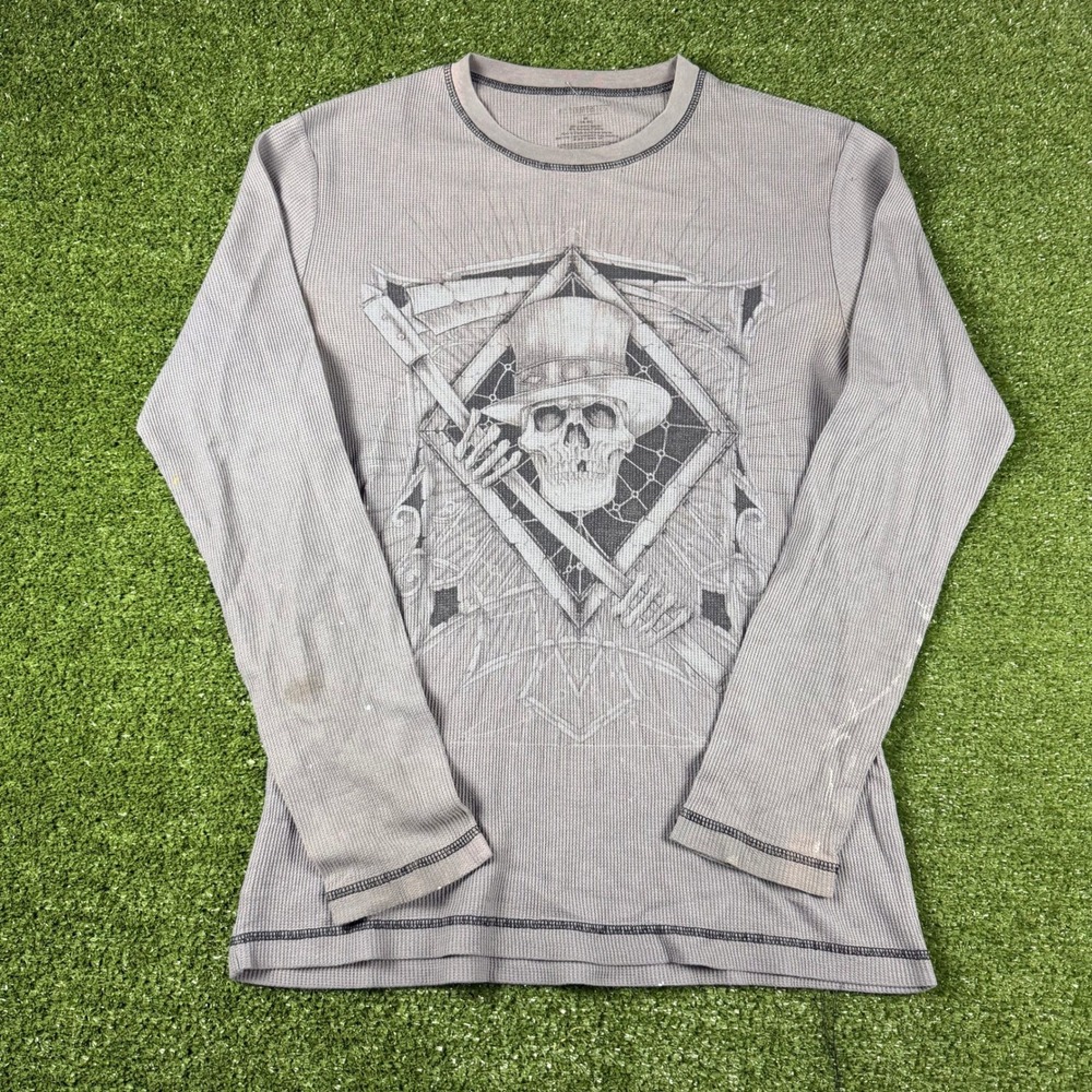 George Mens Skull Top Hat Scythe Graphic Thermal Long Sleeve Shirt Grey Size M